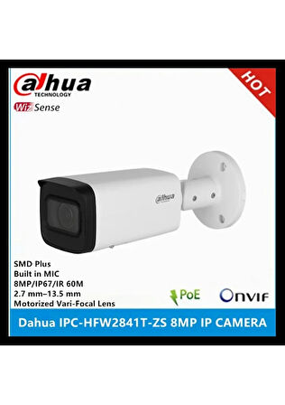 Dahua Ipc-hfw2841t-zas 8mp 2.7mm–13.5mm Motorize Lens 60m H.265+ Ir Bullet Ip Kamera