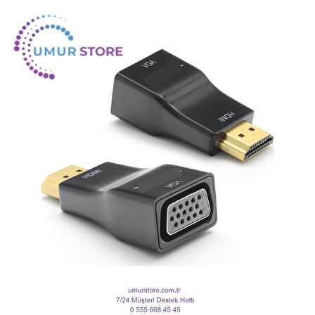 HDMI to VGA Dijital - Analog, Full HD, Altın Uçlu, Tak Çalıştır, Mini Dönüştürücü