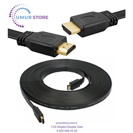 HDMI Kablo 4K Full Hd 3D Destekli 3840*2160 Yassı Flat Slim Kablo 10 Metre