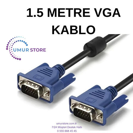 VGA Kablo – 1.5 Metre Net Görüntü, Dayanıklı  Erkek‑Erkek Görüntü Kablosu