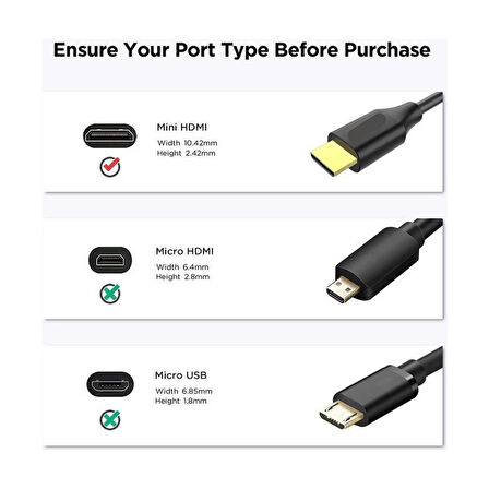 Mini HDMI Uzatma Kablosu 25 cm 4K 60Hz Male To Female Mini HDMI Kablo