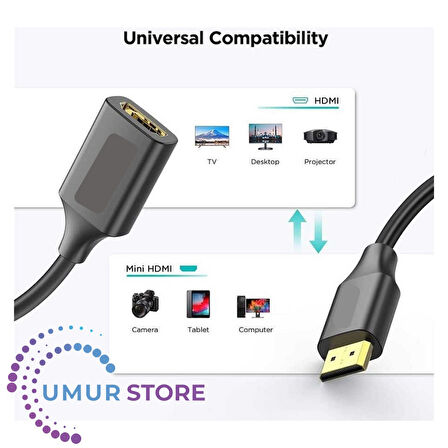 Mini HDMI Uzatma Kablosu 25 cm 4K 60Hz Male To Female Mini HDMI Kablo