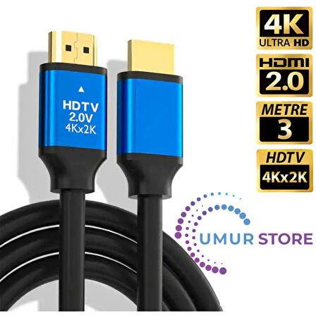 4K Ultra Hd 2.0V Alüminyum Başlık Altın Uçlu Hdmi Kablo 3 mt