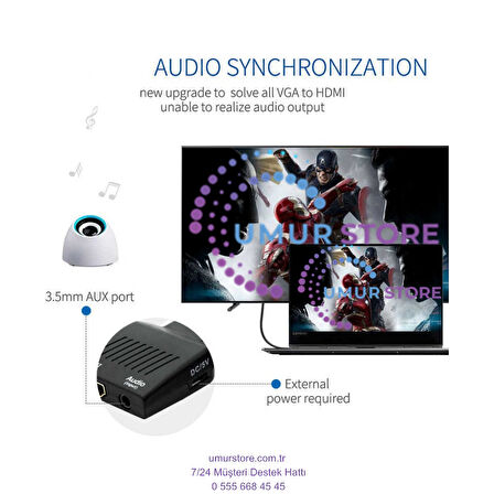 VGA To HDMI & Aux Dönüştürücü Adaptör 1080P Full Hd 60Hz Görüntü Aktarım