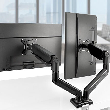 17-32 ” 2’li Monitör Tutucu İki Kollu Hareketli Oynar Askı Asma Aparatı-Masaüstü