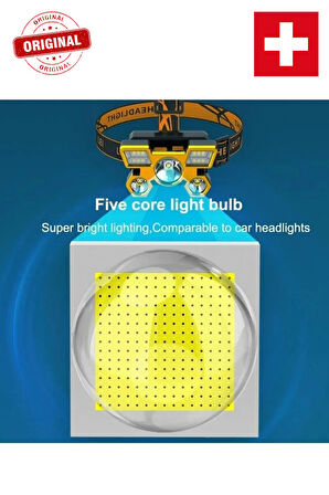 Orijinal Kafa Lambası 5 Modüllü Çakar Modlu 1200 Lümen Cob 9 Led Usb Şarjlıoynar Başlıklı
