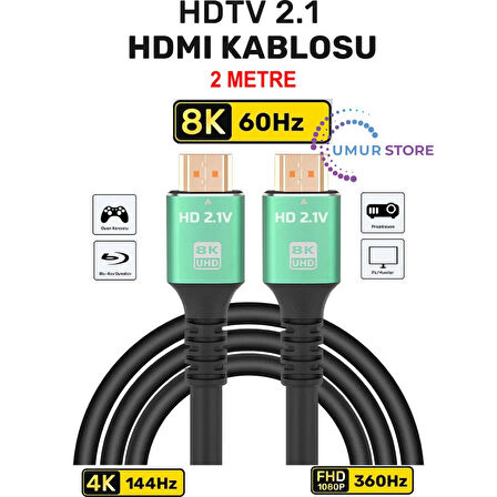 3118 HDMI 2.1 Kablo 8K Ultra Hdtv 2 Metre, 8k 60Hz, 4K 120Hz, 7680P Hdr 2.1V 48GBS Görüntü Kablosu