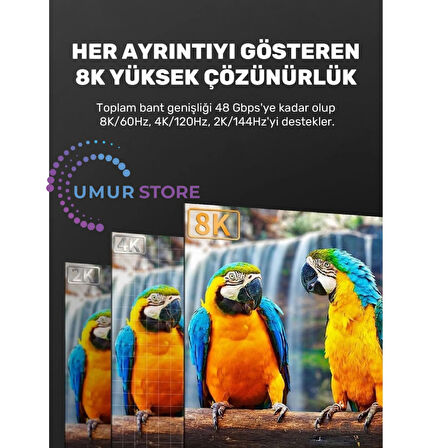 3118 HDMI 2.1 Kablo 8K Ultra Hdtv 2 Metre, 8k 60Hz, 4K 120Hz, 7680P Hdr 2.1V 48GBS Görüntü Kablosu