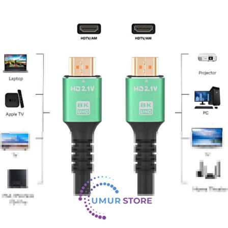 5mt 8k 60HZ HDMI 2.1 - Ethernet 48 Gbps Metal Başlık HDMI Kablo