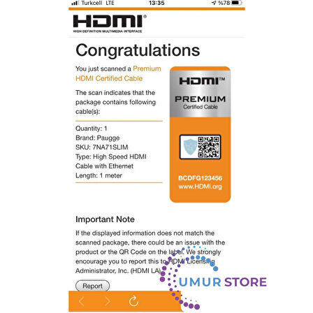 2.0b 4K 60Hz 18GBPS HDMI Kablo - 1m