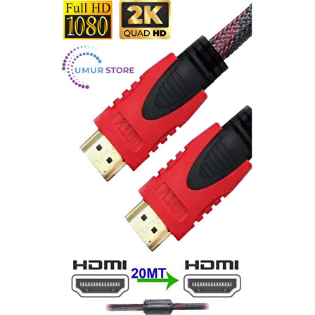 20 Metre Örgülü HDMI Kablo - 20 Metre HDMI to HDMI Kablo Örgülü Form 1.4V