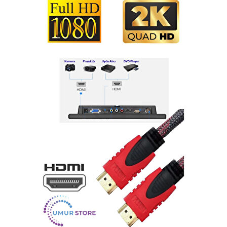 20 Metre Örgülü HDMI Kablo - 20 Metre HDMI to HDMI Kablo Örgülü Form 1.4V