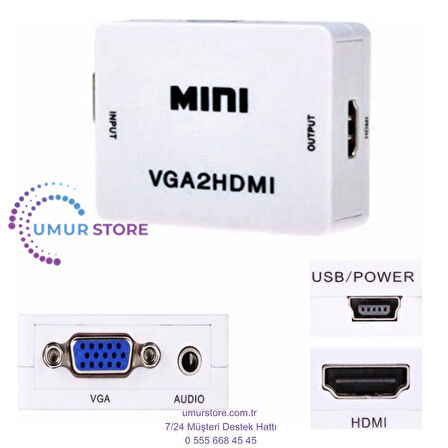 Vga To Hdmi Çevirici Dönüştürücü Adaptör