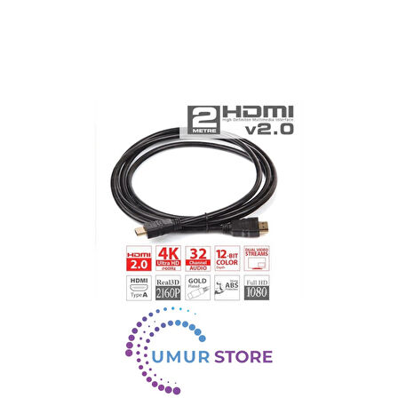 v2.0 2mt, 4K / 3D, Ağ Destekli, Altın Uçlu HDMI Kablo (DK-HD-CV20L200TV)