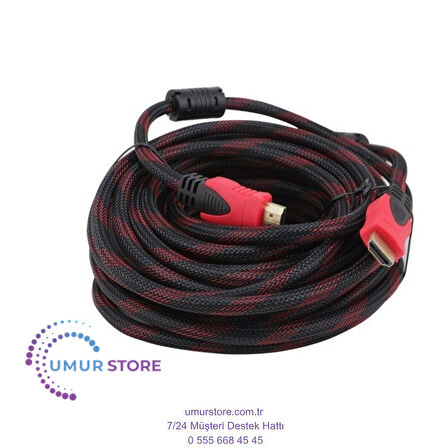 20 Metre Filtreli Hasır Sargılı Altın Uçlu Hdmi Görüntü Kablosu 3D 14V