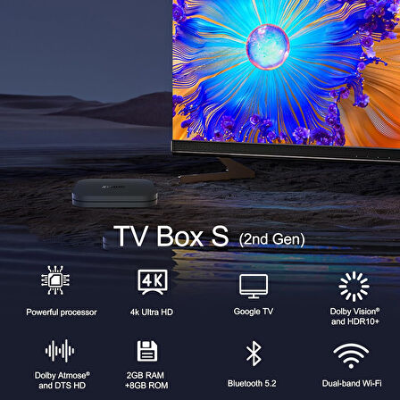 Xiaomi Mi TV Box S 2. Nesil, Mi Box S Ultra HD 4K Streaming Media Player, Chromecast'li S 2. Nesil TV Kutusu, Wi-Fi, 2GB RAM + 8GB ROM