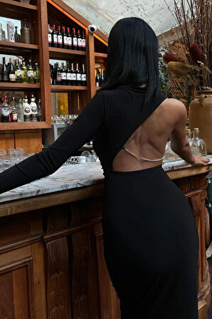 Éclipse Noir Elbise Kadın Tek Omuzlu Zincirli Maxi Siyah Elbise – Zarif Gece Kombini