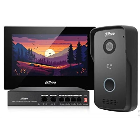 Dahua Ktp03 7"inç Ekran 2mp Ip Villa Kiti İç Ve Dış Ünite cat6 Kablo İle Çalışır