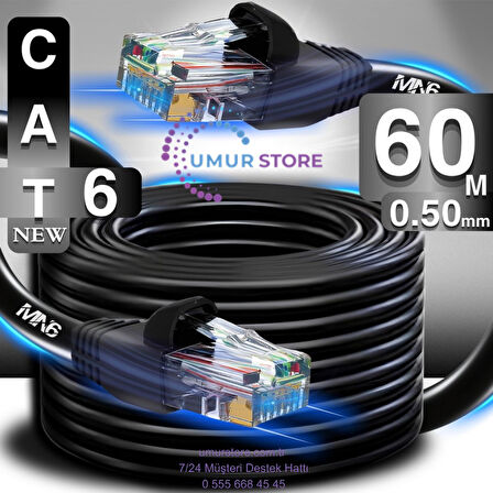 60 Metre Internet Kablosu/0,50mm Utp CAT6 23AWG/ iki Kat Korumalı/iç ve Dış Mekan Uyumlu/ethernet kablosu 60 metre