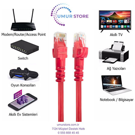 30 cm-Santimetre CAT6 Network-Ağ-Ethernet Kablosu Kırmızı