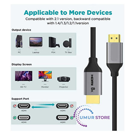 4K 120Hz / 8k 60Hz HDMI Kablo 183 cm 48 Gbps HDMI 2.1 Görüntü Aktarım
