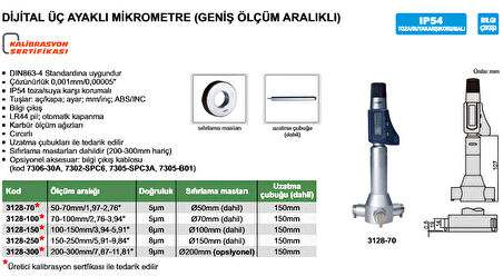 Insize 3128 Dijital Üç Ayaklı Mikrometre (Geniş Ölçüm Aralıklı)