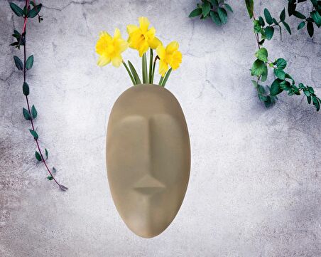 Sürreal Mask Duvar Dekorasyon 2’li Bej - 30x17 cm ve  Bej - 20x11 cm