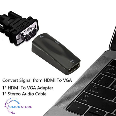HDMI To VGA Monitör Ses Destekli Çevirici Dönüştürücü Adaptör Dişi-Dişi