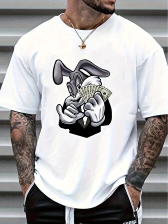 Tavşan Grafik Baskı Kısa Kollu Tişörtler