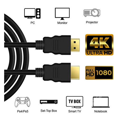 HDMI Kablo 4K 3D Ağ Destekli Altın Uçlu 4K 60Hz 18G Bps Ultra Hd 4K Ethernet HDMI Kablosu - 3 mt