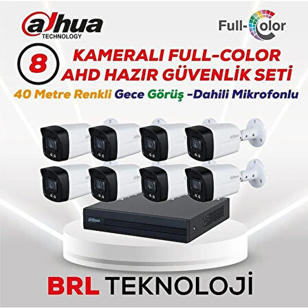 Dahua 8 Kameralı 40 Metre Renkli Gece Görüşlü Fullhd Dahili Mikrofonlu Kamera Seti