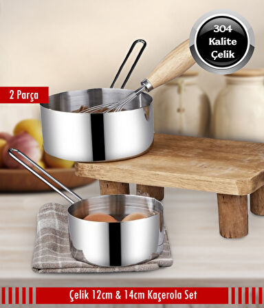 Çelik 2 li Kaçerola Sosluk Sütlük Set 12cm-14cm