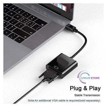 VGA To Mini Display Port Dönüştürücü Adaptör 1080P Full Hd 60Hz Görüntü Aktarım