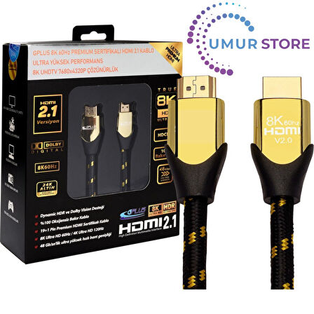 8K60 2 Metre HDMI 2.1 48 Gbps 8k Ultra Hd Premium Sertifikalı 8k 60Hz 4320P 4K 120Hz 2160P 26 Awg D-Hdr Hdcp 2.3 Earc Destekli