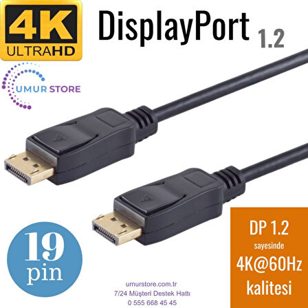 Displayport Kablo - 19 Pin - 165 Hz Destekli - 21 Gbit, 1 metre