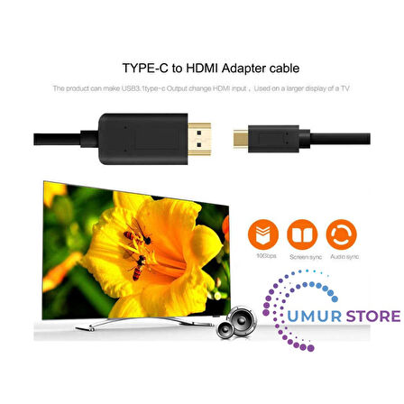 Type-C To HDMI 4K Kablo 3 Metre - Hdcp Özelliği - 10 Gbps Görüntü Aktarım Kablosu
