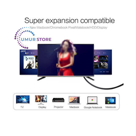 Type-C To HDMI 4K Kablo 3 Metre - Hdcp Özelliği - 10 Gbps Görüntü Aktarım Kablosu
