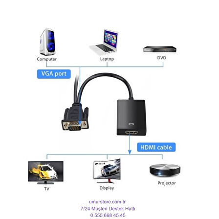 VGA To HDMI Çevirici VGA + Audio To HDMI Converter