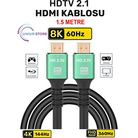 3117 HDMI 2.1 Kablo 8K Ultra Hdtv 1.5 Metre, 8k 60Hz, 4K 120Hz, 7680P Hdr 2.1V 48GBS Görüntü Kablosu