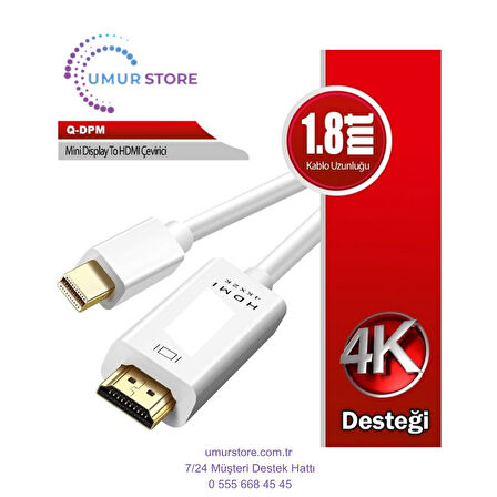 Q-Dpm Mini Displayport To HDMI 1.8mt Kablo