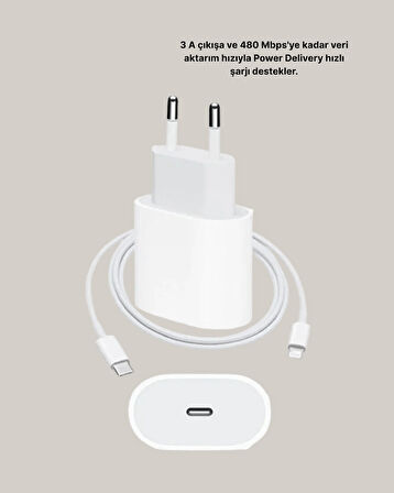 iPhone ve iPad Uyumlu 20W Güvenli USB-C Hızlı Şarj Adaptörü