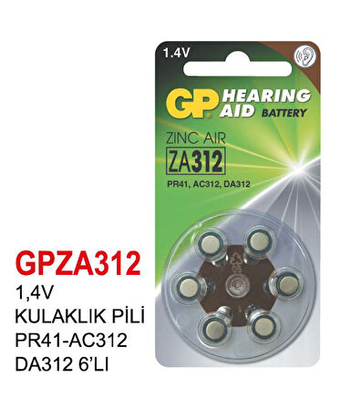 1,4V KULAKLIK PİL PR41-AC312 DA312 6’LI