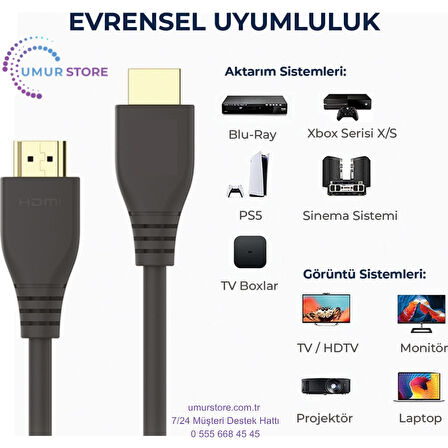 8K@60Hz HDMI 2.1 Ethernet 48Gbps. Veri Aktarım - eARC - 3D Ready Destekli Altın Kaplama 2 Metre HDMI Kablo