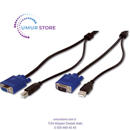 KVM (Keyboard/Video Monitor/Mouse) İçin Ahtapot Kablo, 3 metre, siyah renk, 1 x VGA HDDB15 Erkek, 1 x USB A Erkek