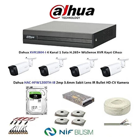 Dahua 2mp 4 Kameralı Dış Ortam Ahd Full Kamera Seti 500gb Disk Hac-hfw1200th-i8