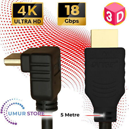 HDMI 2.0 4K Ultra Hd 60 Hz L Tipi Ses ve Görüntü Aktarım Kablosu 5 Metre