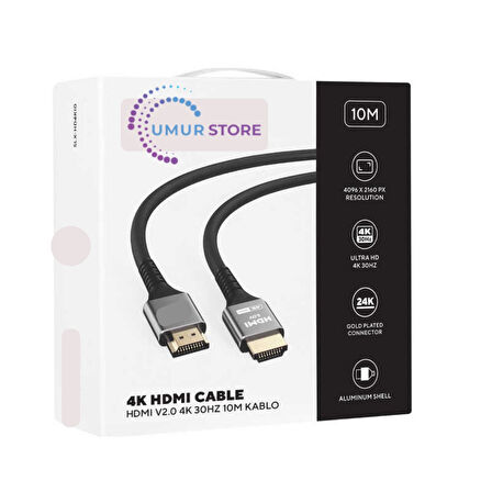 HD4K10 19+1 HDMI to HDMI 10m Metal v2.0 4K (4096*2160) 30Hz Kablo
