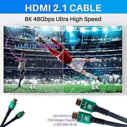 10K 8k HDMI Kablo Fiber Premium Tv Gaming Playstation Xbox Uydu V2.1