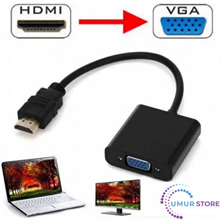 Hdmi To Vga Kablo Monitör Tv Çevirici Dönüştürücü Kablo + Ses Kablo Destekli