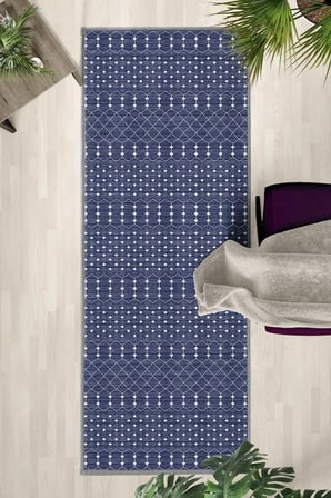 Umay Modern Dijital Baskı Yıkanabilir Kaymaz Yolluk Halı Lacivert
